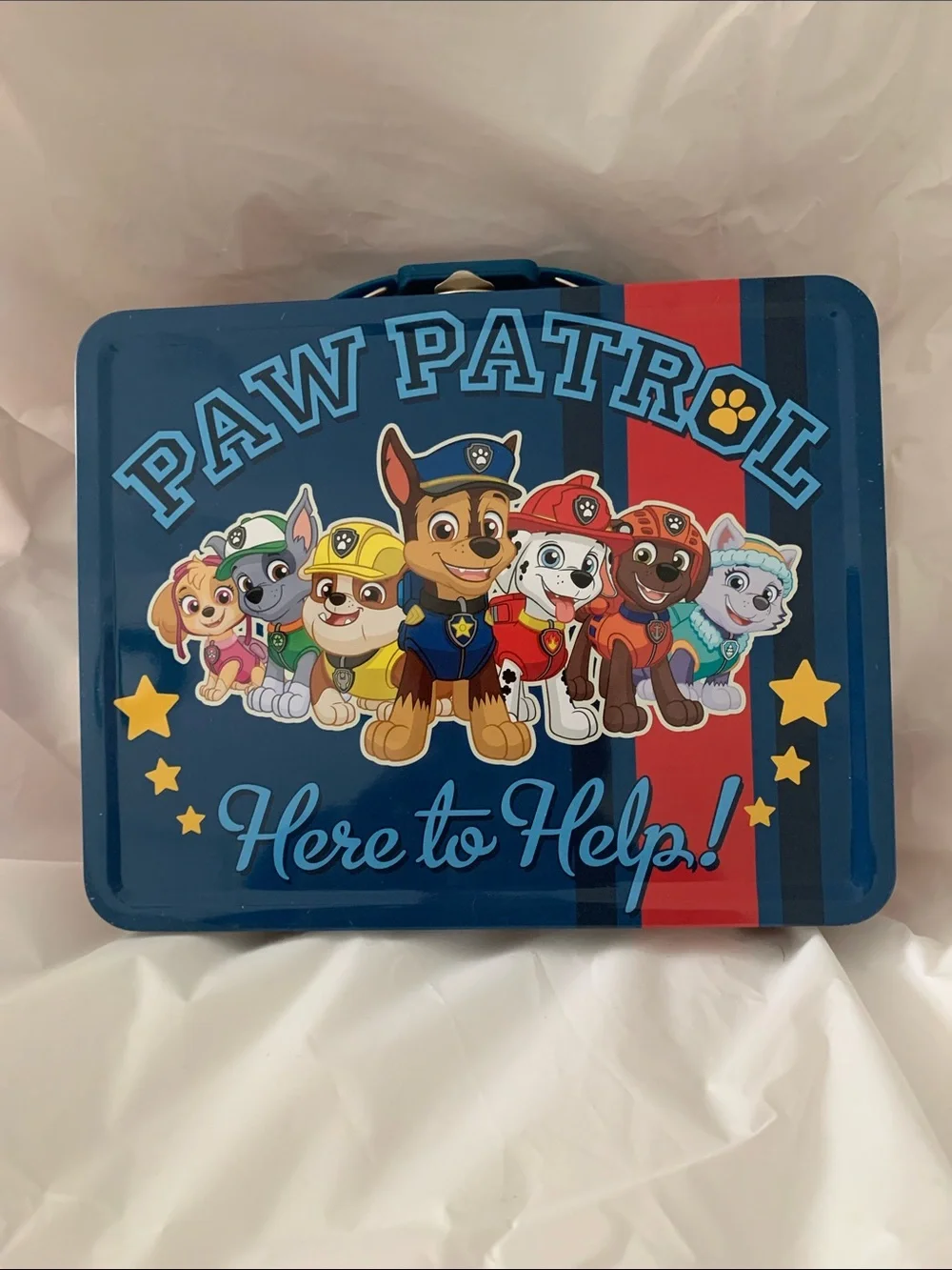 Paw Patrol Blue Red Tin Lunchbox with Character Graphic unused